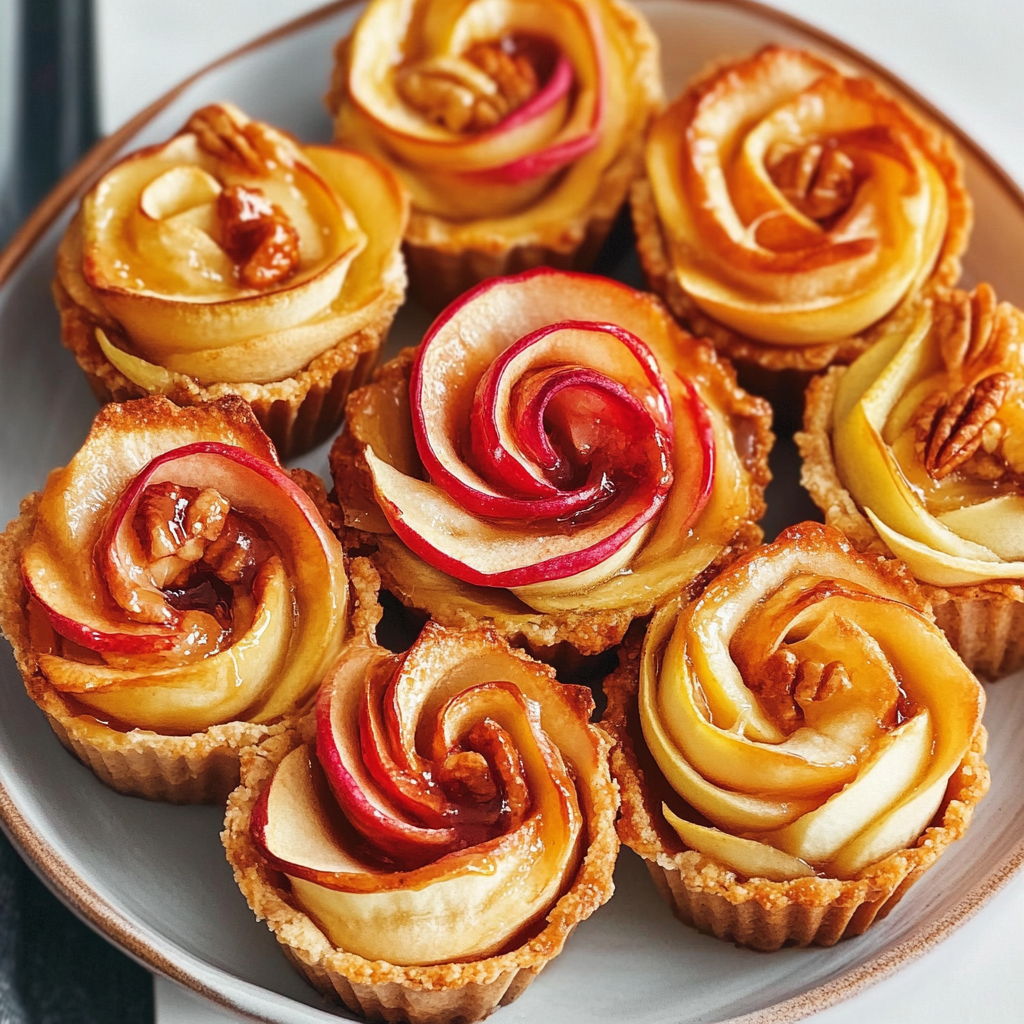 Recipe preparation for Mini Pecan Butter Apple Rose Tarts