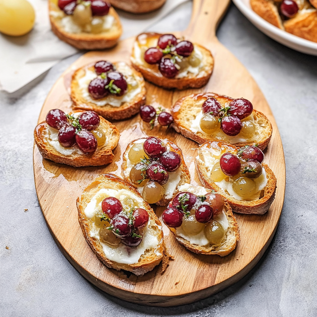Recipe preparation for Roasted Grape and Brie Crostini