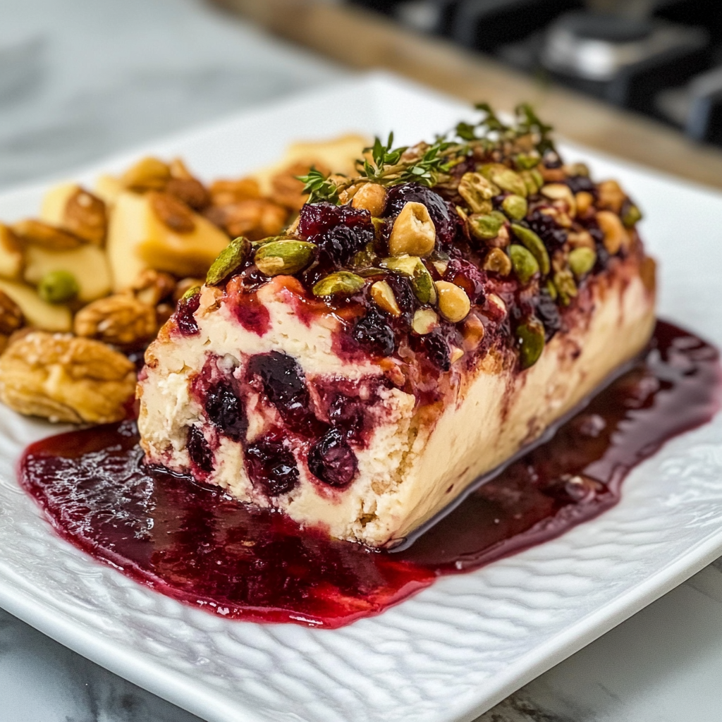 Recipe preparation for Cranberry-Pistachio Crusted Cheese Log