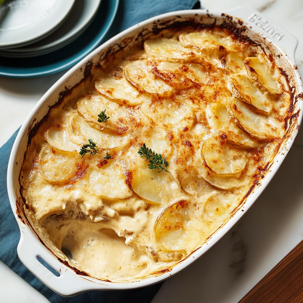 Recipe preparation for Caramelized Onion Potatoes Au Gratin