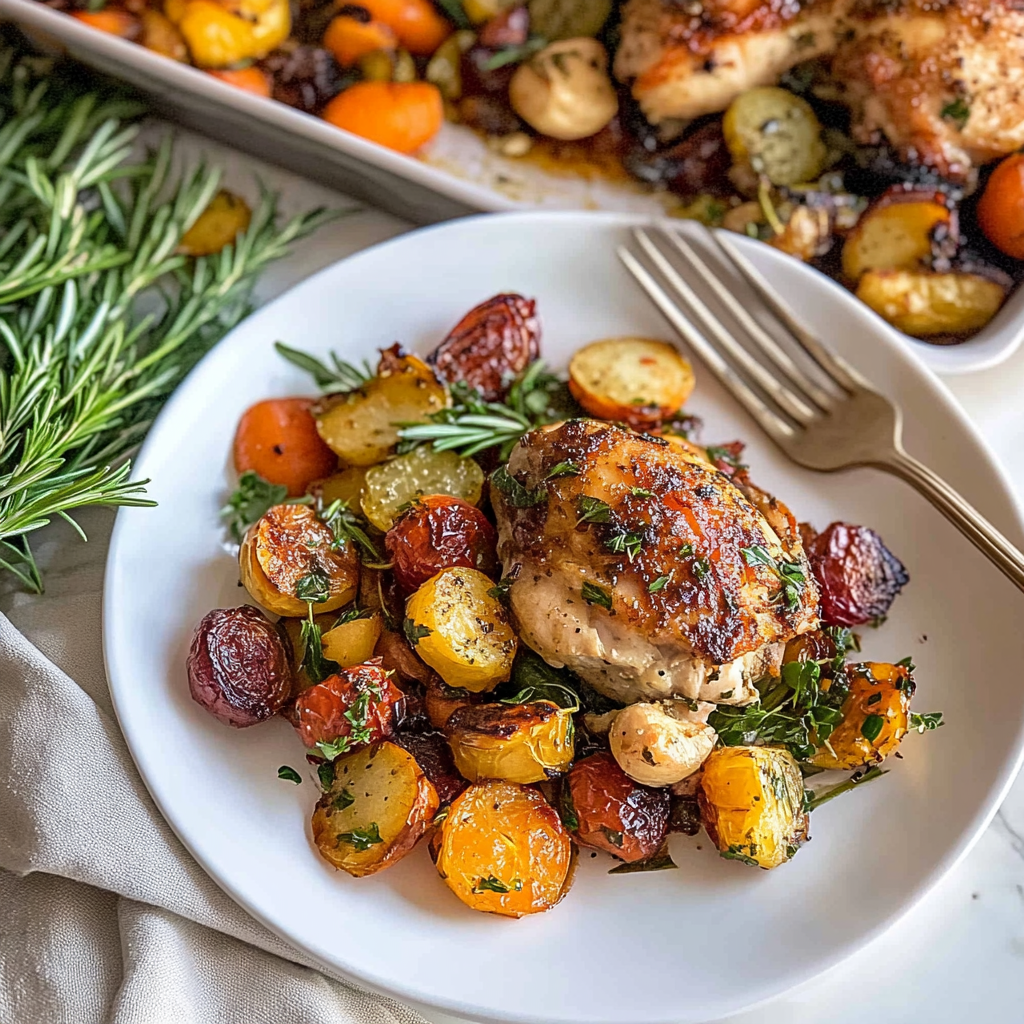 Recipe preparation for Herb Roasted Chicken and Vegetables Sheet Pan Meal