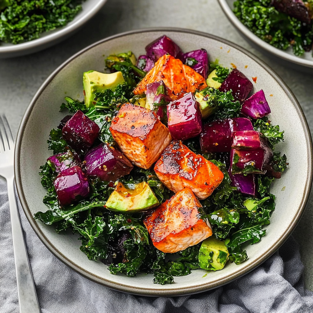 Recipe preparation for Salmon Kale Salad