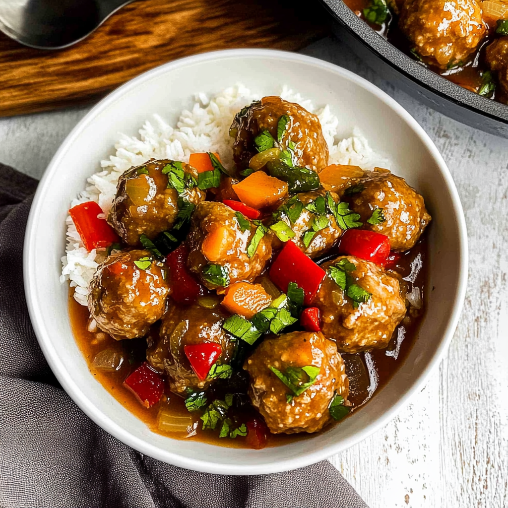 Recipe preparation for Baked Sweet and Sour Meatballs