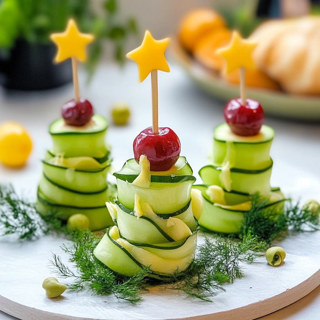 Recipe preparation for Cucumber Christmas Trees