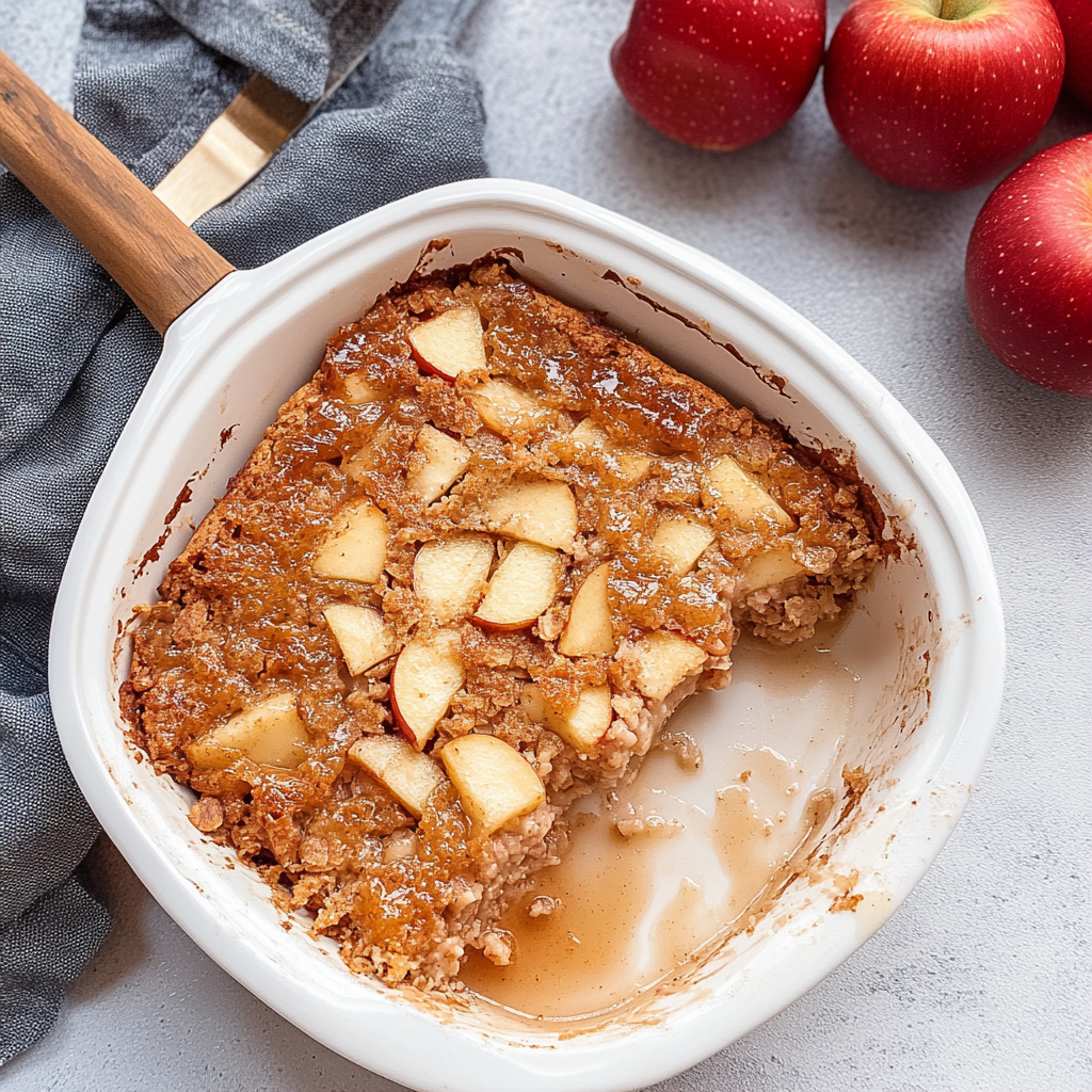 Recipe preparation for Baked Apple Cinnamon Oatmeal with Maple Syrup