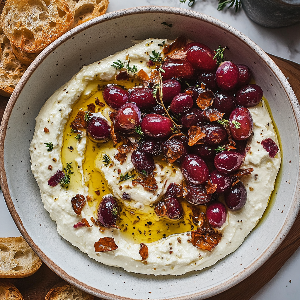 Recipe preparation for Whipped Feta with Roasted Grapes