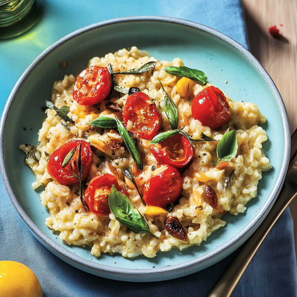 Recipe preparation for Roasted Cherry Tomato and Garlic Risotto