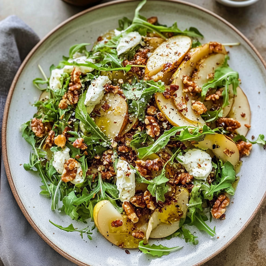 Recipe preparation for Roasted Pear and Gorgonzola Salad with Walnut Vinaigrette