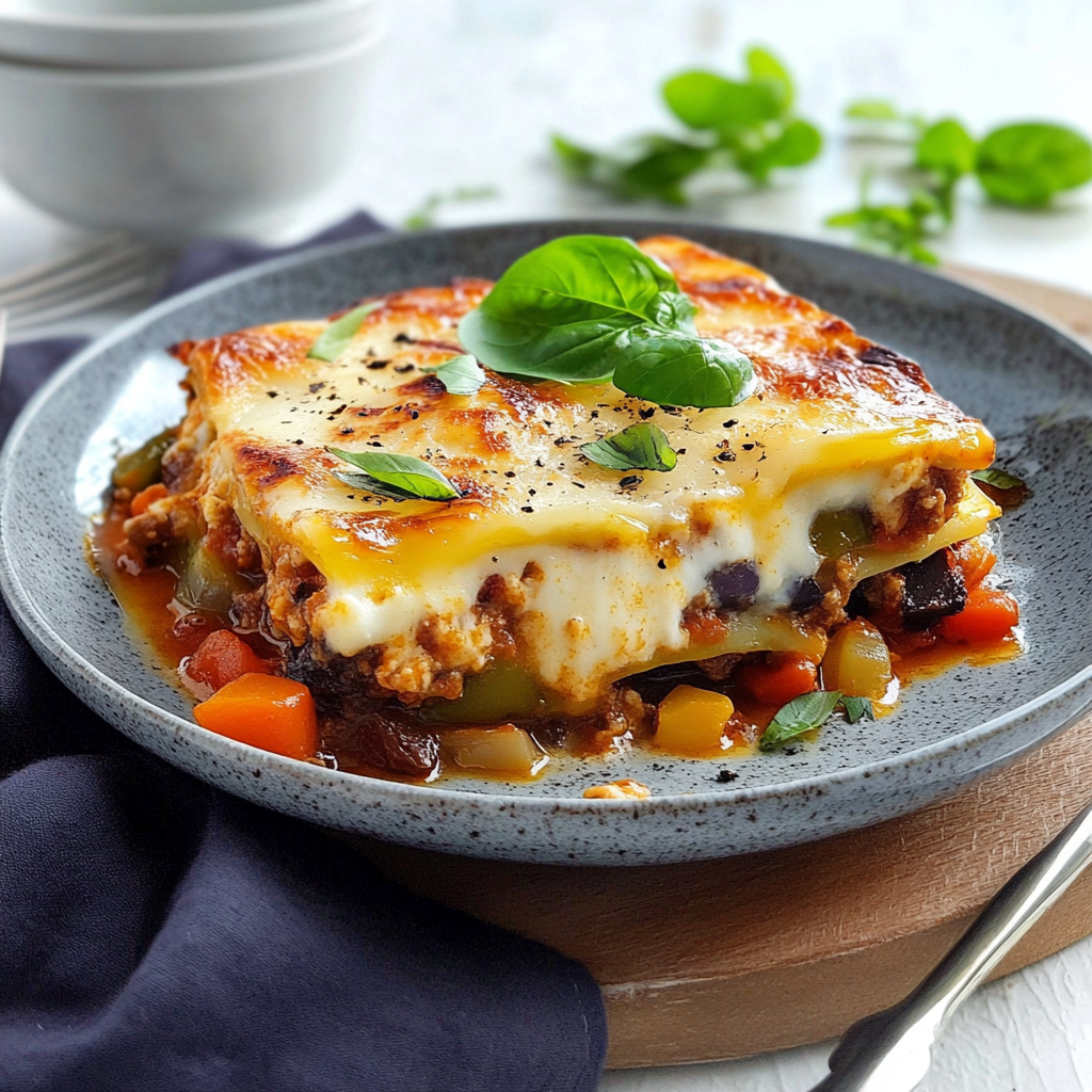 Recipe preparation for Vegetable Moussaka with Bechamel Sauce