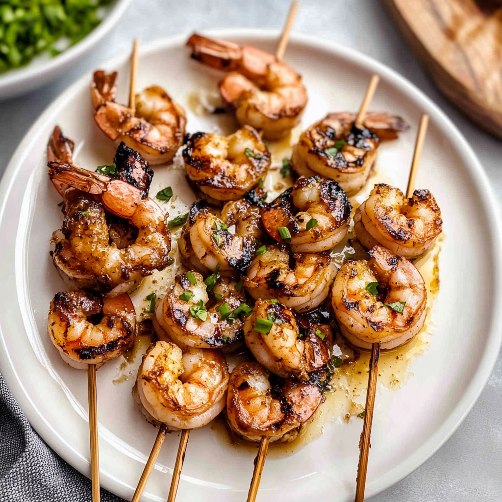 Recipe preparation for Garlic Butter Roasted Shrimp Skewers