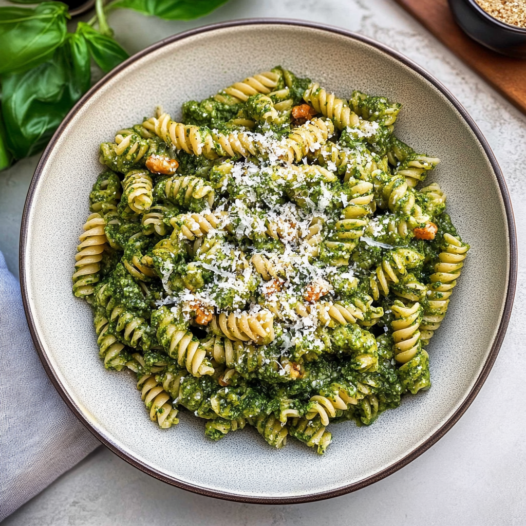 Recipe preparation for Spinach and Walnut Pesto Pasta