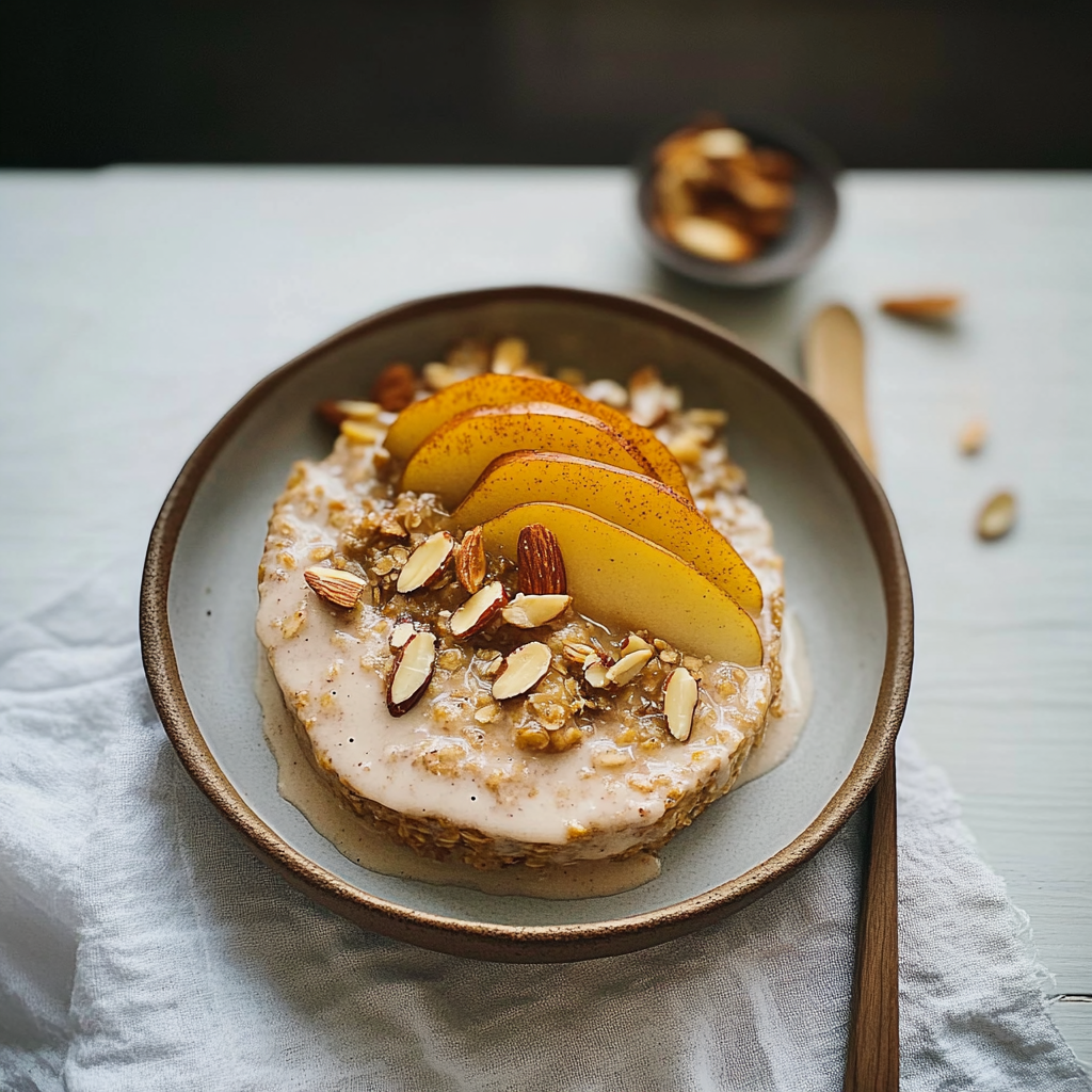Recipe preparation for Chai-Spiced Pear Oatmeal with Toasted Almonds