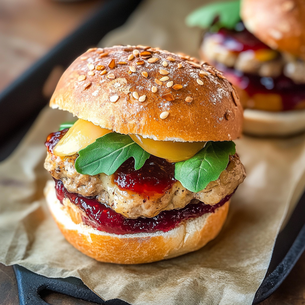 Recipe preparation for apple cranberry brie turkey burger sliders