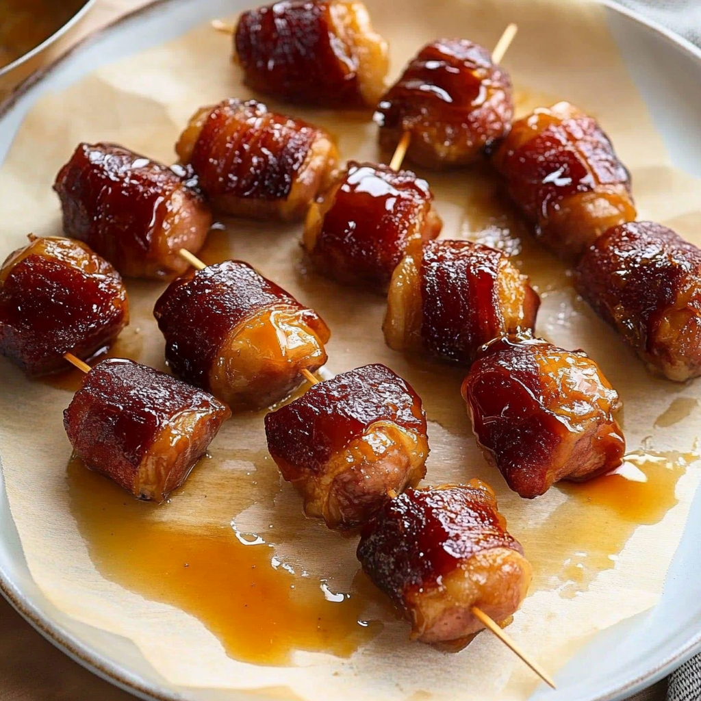 Recipe preparation for Bacon-Wrapped Chestnuts with Maple Glaze