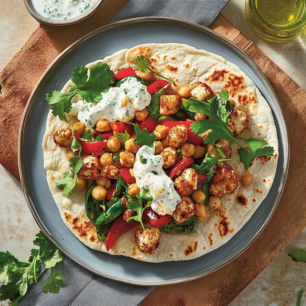 Recipe preparation for Roasted Cauliflower and Chickpea Pitas with Tzatziki
