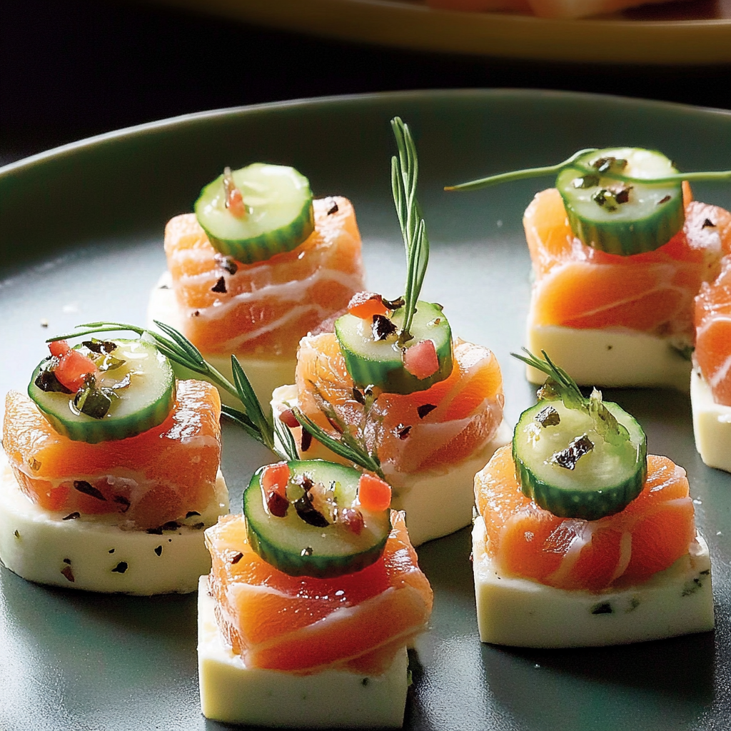 Recipe preparation for Smoked Trout and Cucumber Canapés