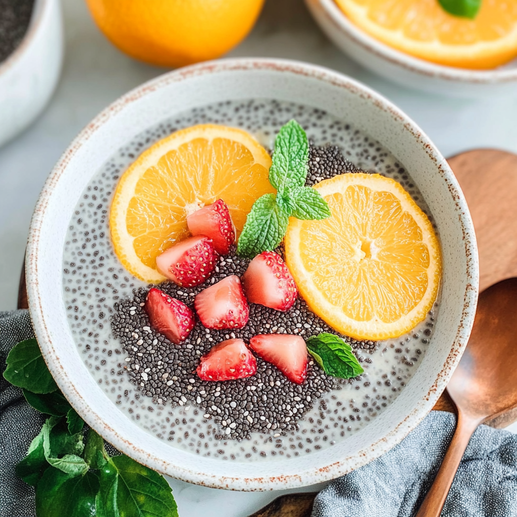Recipe preparation for Warm Chia Seed Pudding with Winter Citrus Compote
