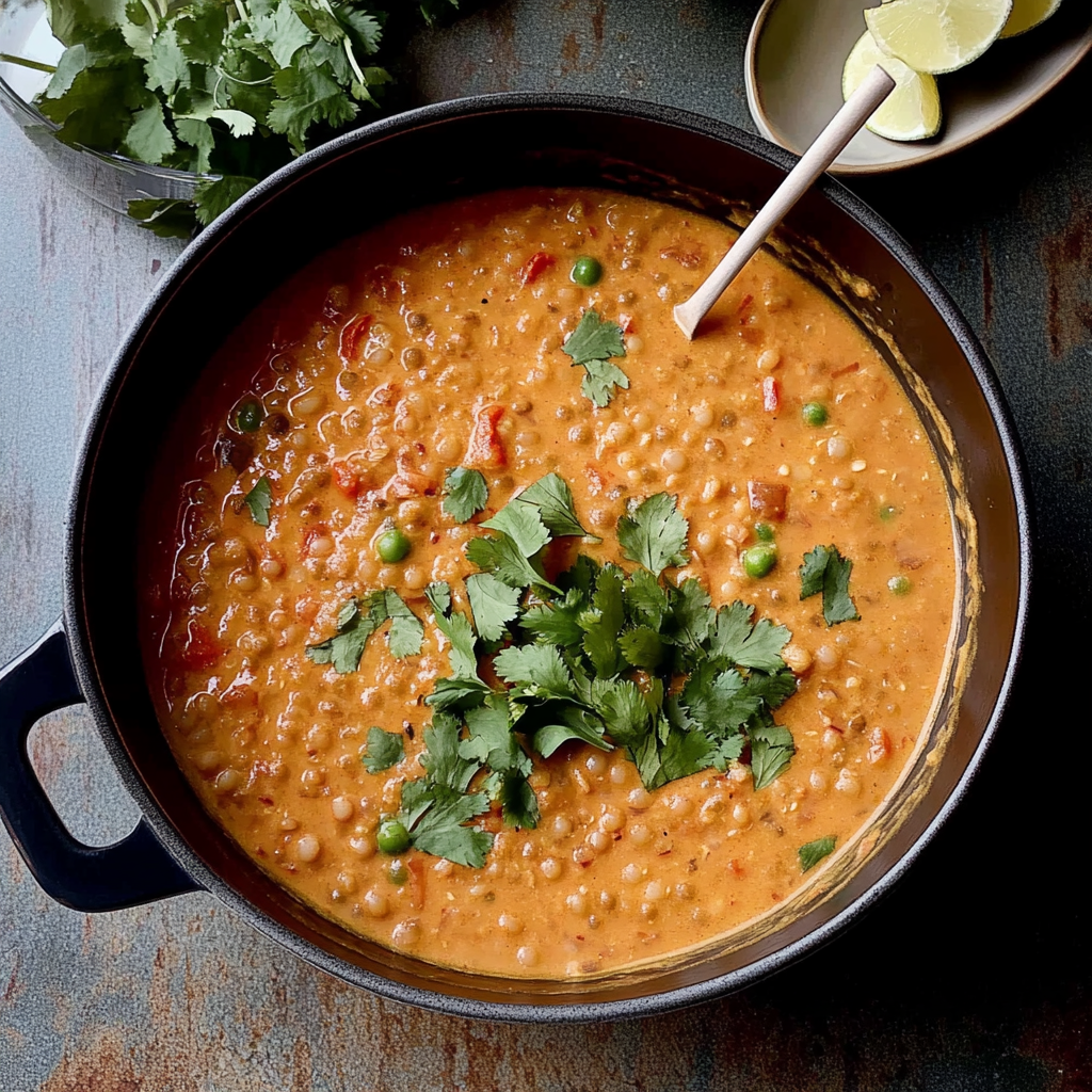 Recipe preparation for Thai Red Curry Sweet Potato and Lentil Soup