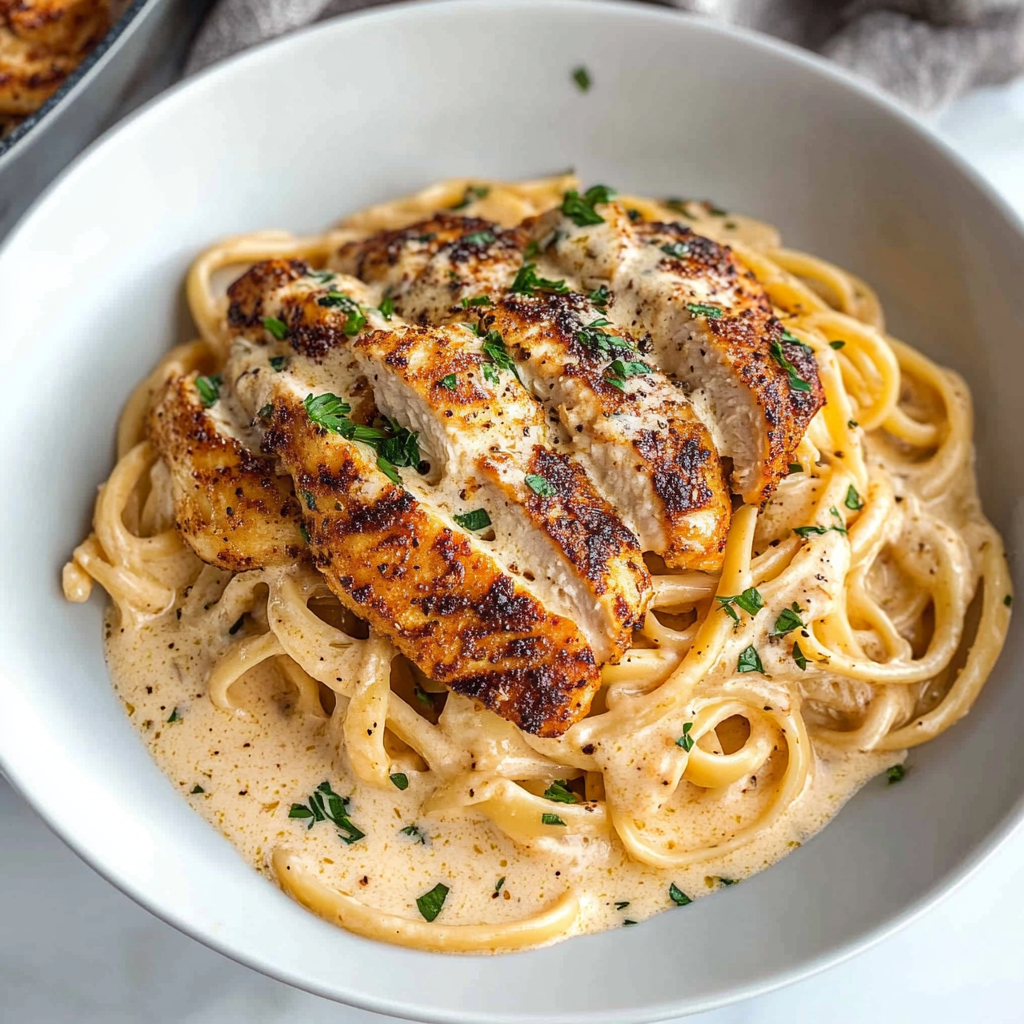 Recipe preparation for blackened chicken alfredo