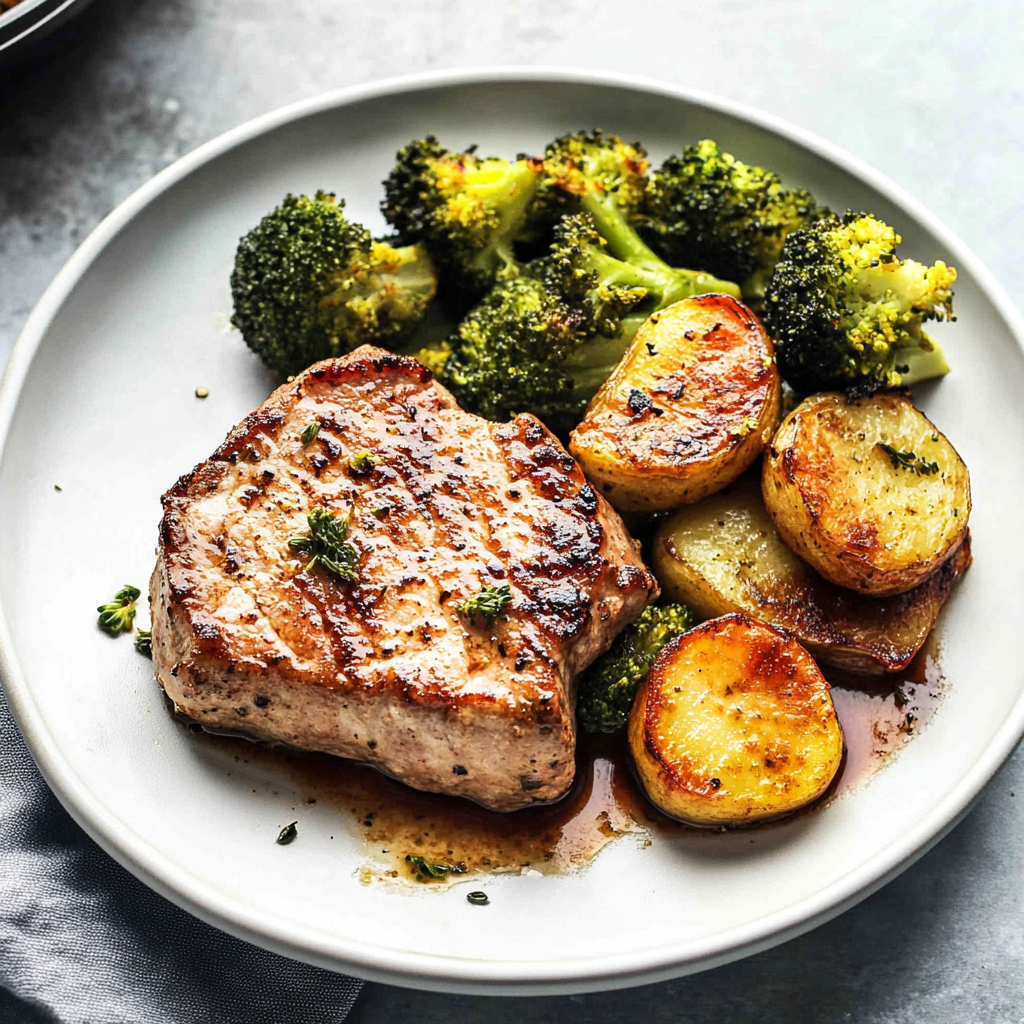 Recipe preparation for Sheet Pan Garlic Parmesan Pork Chops and Broccoli