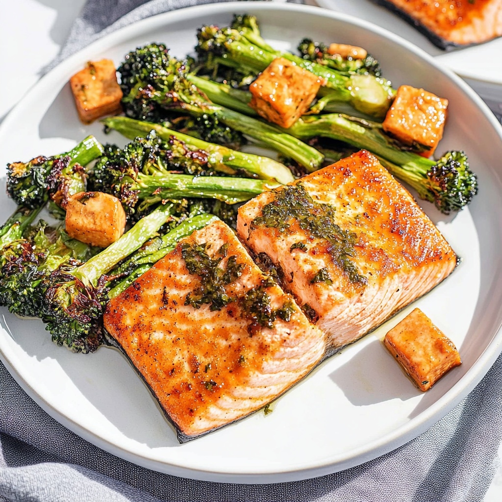 Recipe preparation for Sheet Pan Maple Dijon Salmon and Winter Veggies