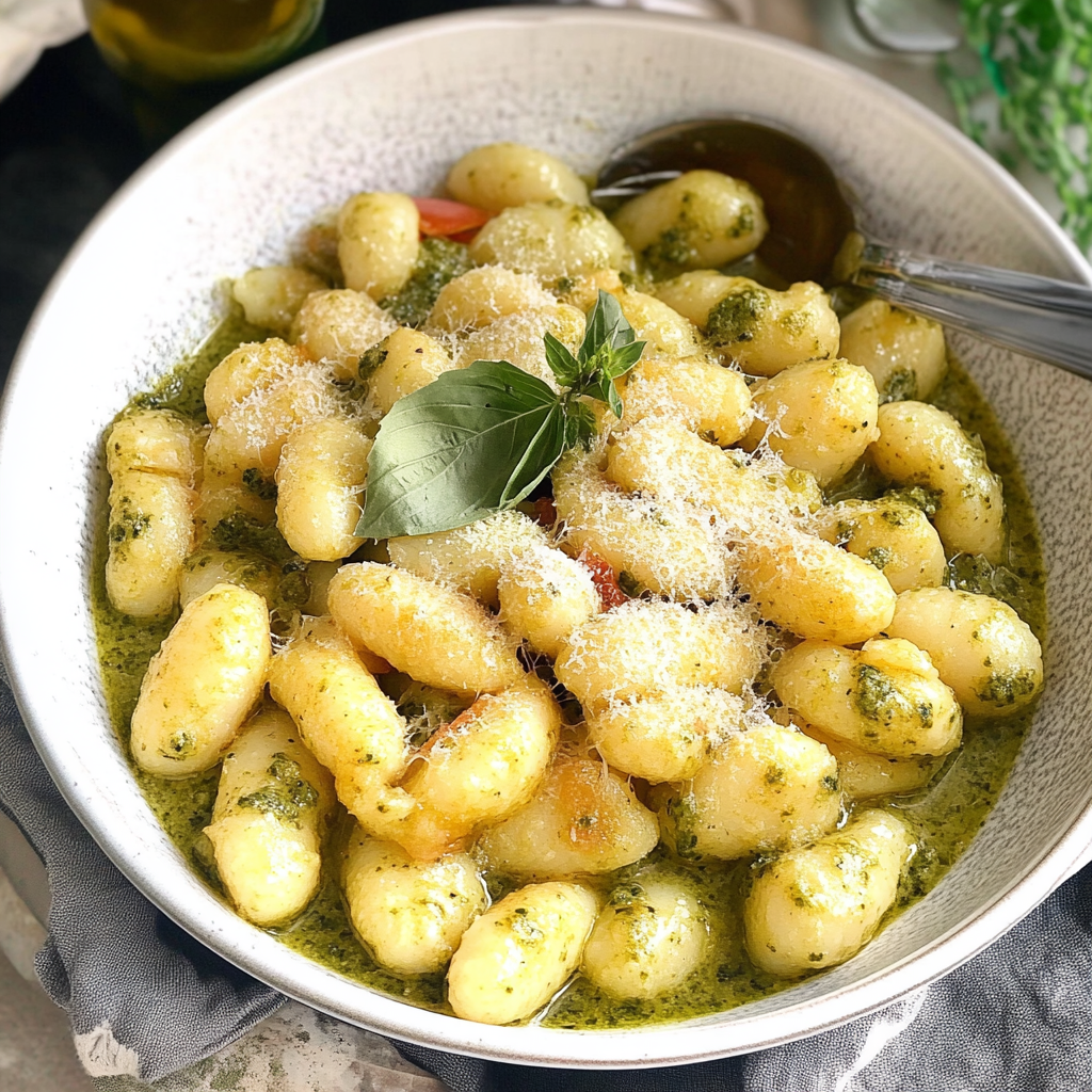 Recipe preparation for 30-Minute Creamy Pesto Gnocchi