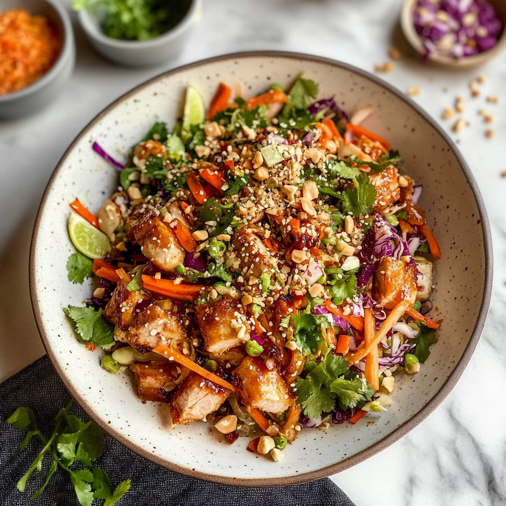 Recipe preparation for asian chicken crunch salad