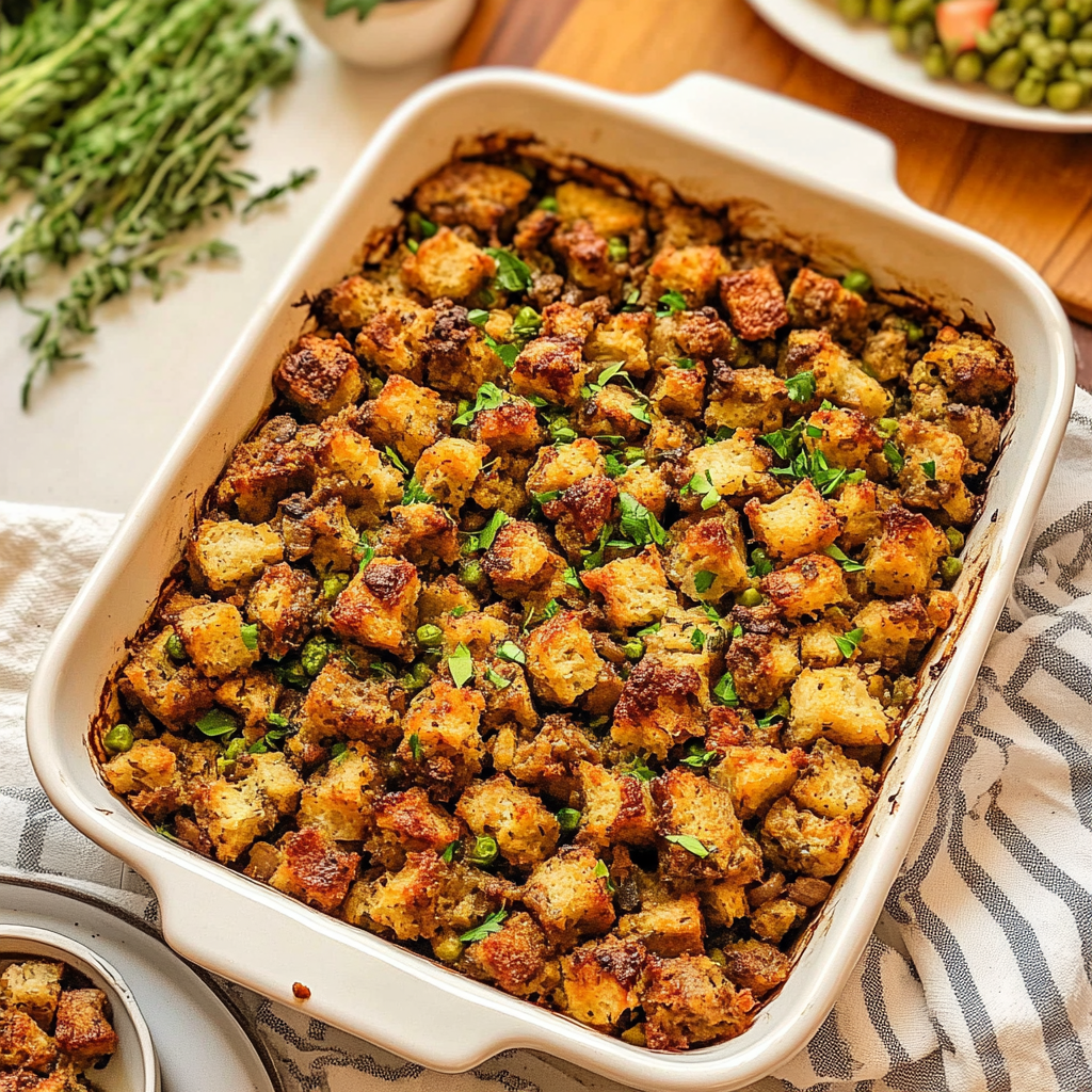 Recipe preparation for Sheet Pan Sausage Stuffing Bake