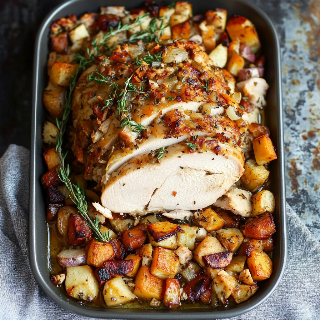 Recipe preparation for Sheet Pan Herb Roasted Turkey & Veggies
