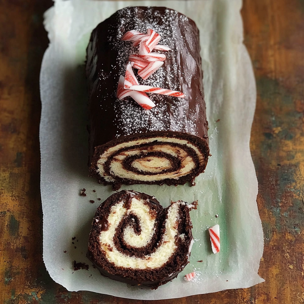 Recipe preparation for Chocolate Peppermint Swiss Roll