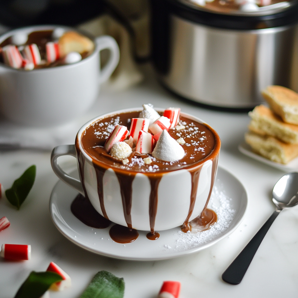 Recipe preparation for Slow Cooker Peppermint Hot Chocolate
