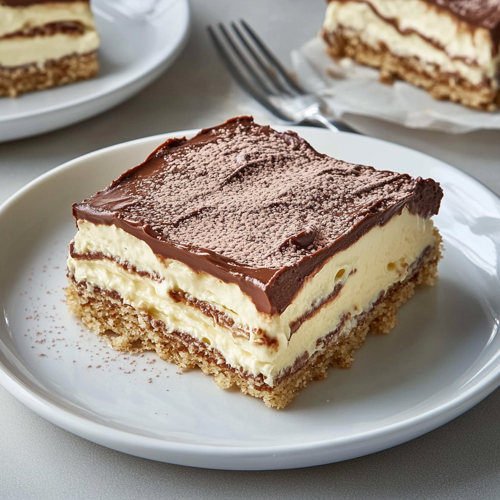 Recipe preparation for No-Bake Chocolate Eclair Cake