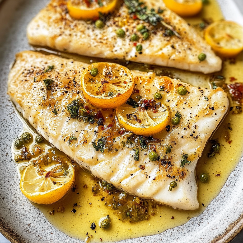 Recipe preparation for 30-Minute Pan-Seared Sea Bass with Prosecco Butter Sauce