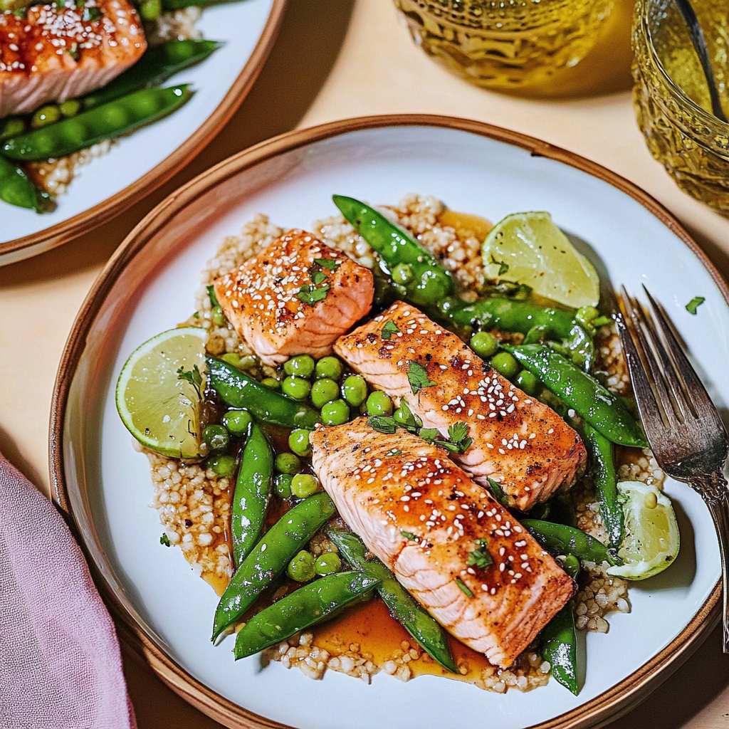 Recipe preparation for Sheet Pan Gochujang Glazed Salmon & Snap Peas