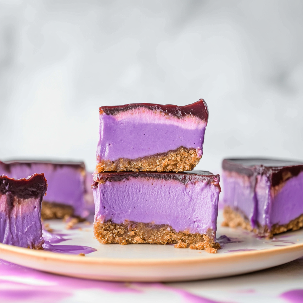 Recipe preparation for Purple Sweet Potato Cheesecake Bars with Graham Crust