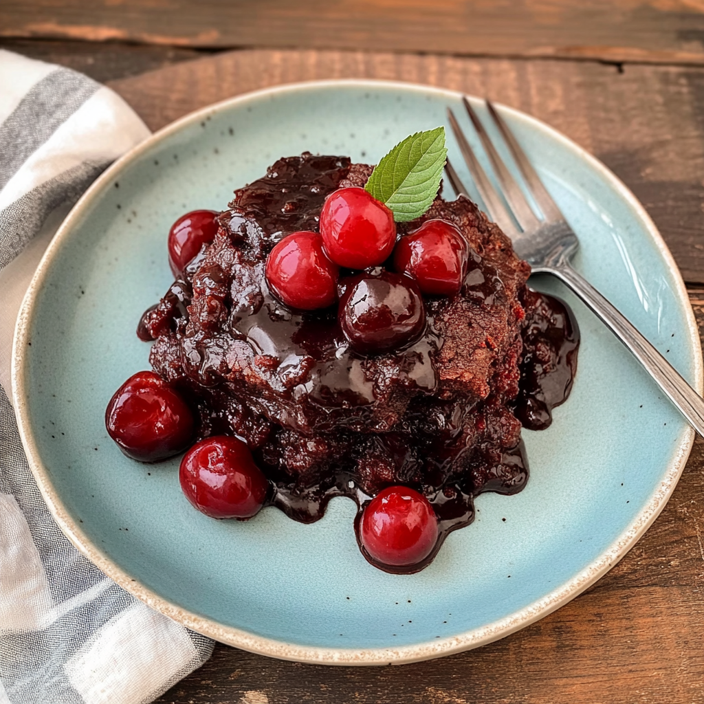 Recipe preparation for Chocolate Cherry Dump Cake