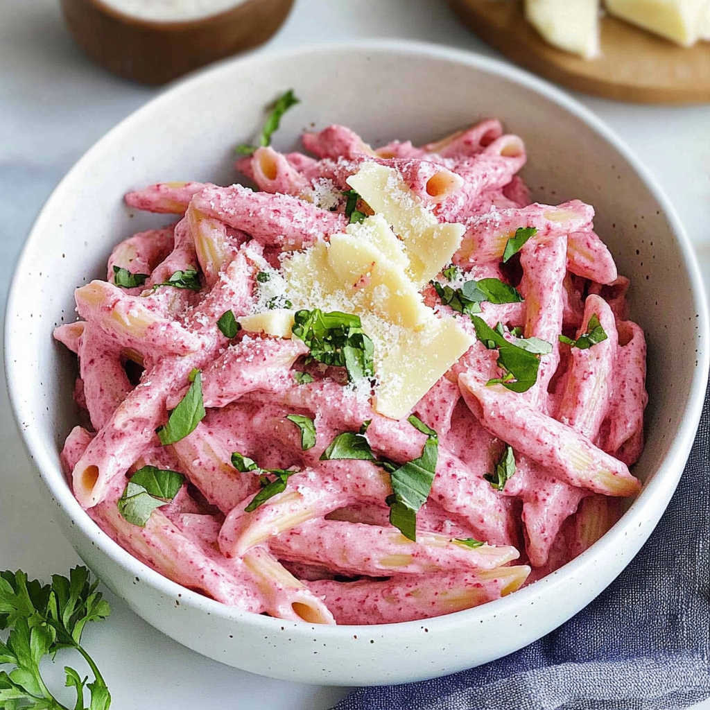 Recipe preparation for Viral Pink Beet Creamy Pasta