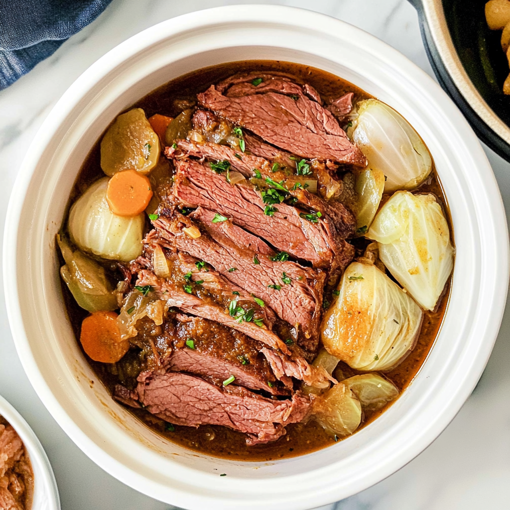 Recipe preparation for Slow Cooker Corned Beef and Cabbage