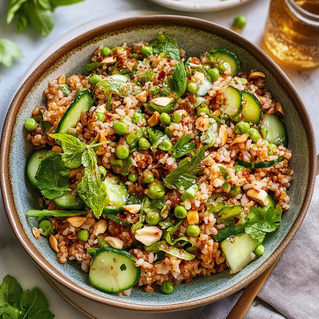 Recipe preparation for Crispy Rice Salad With Lemon Tahini Dressing