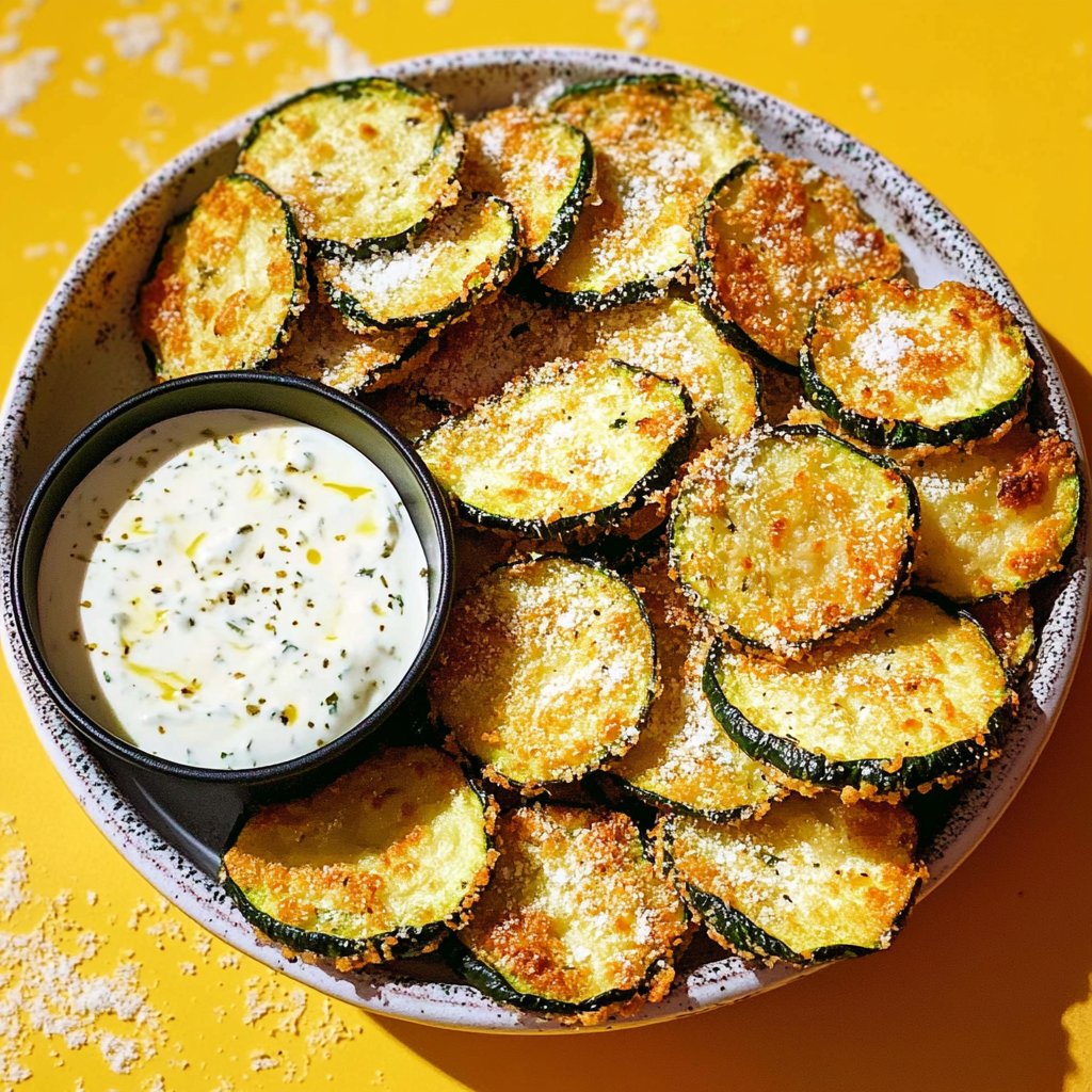 Recipe preparation for Air Fryer Zucchini Chips with Ranch