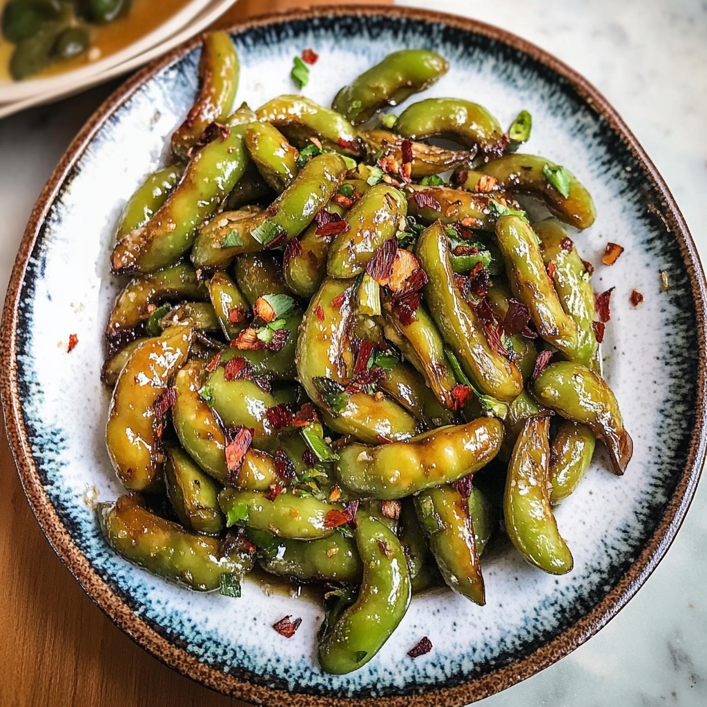 Recipe preparation for Garlic Roast Edamame