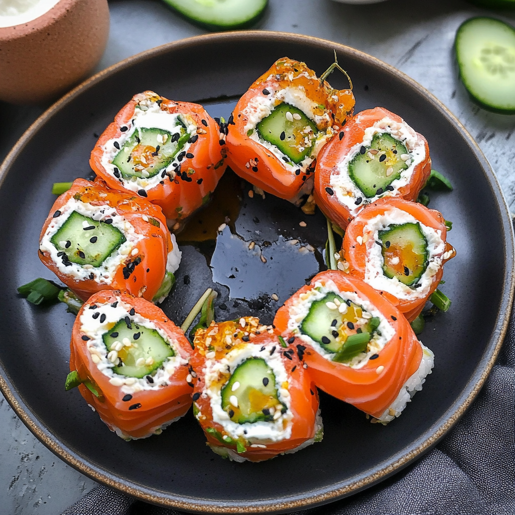Recipe preparation for Cucumber Salmon Rolls