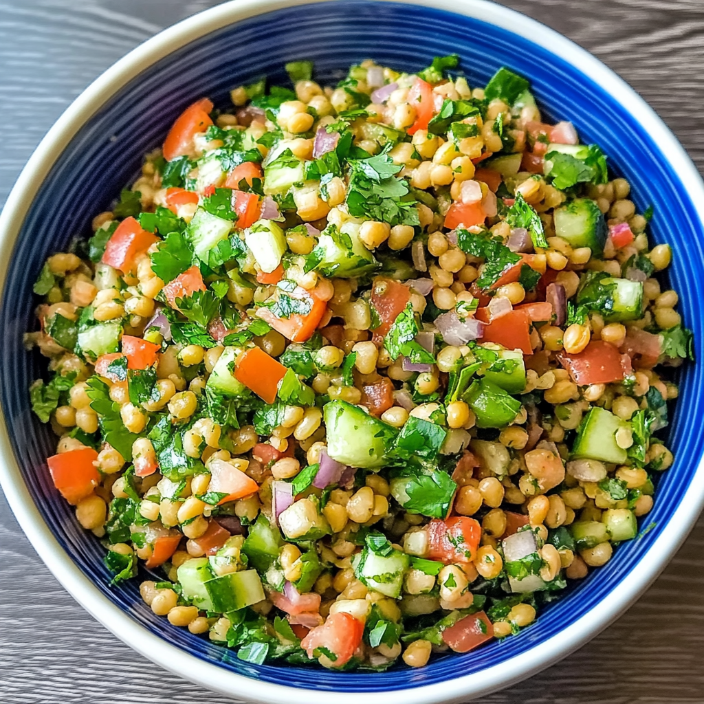 Recipe preparation for Lentil Tabbouleh Salad