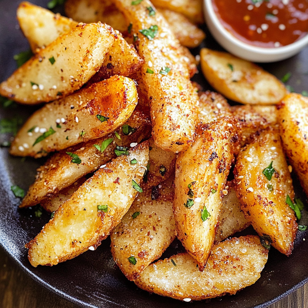 Recipe preparation for Crispy Garlic Wedges