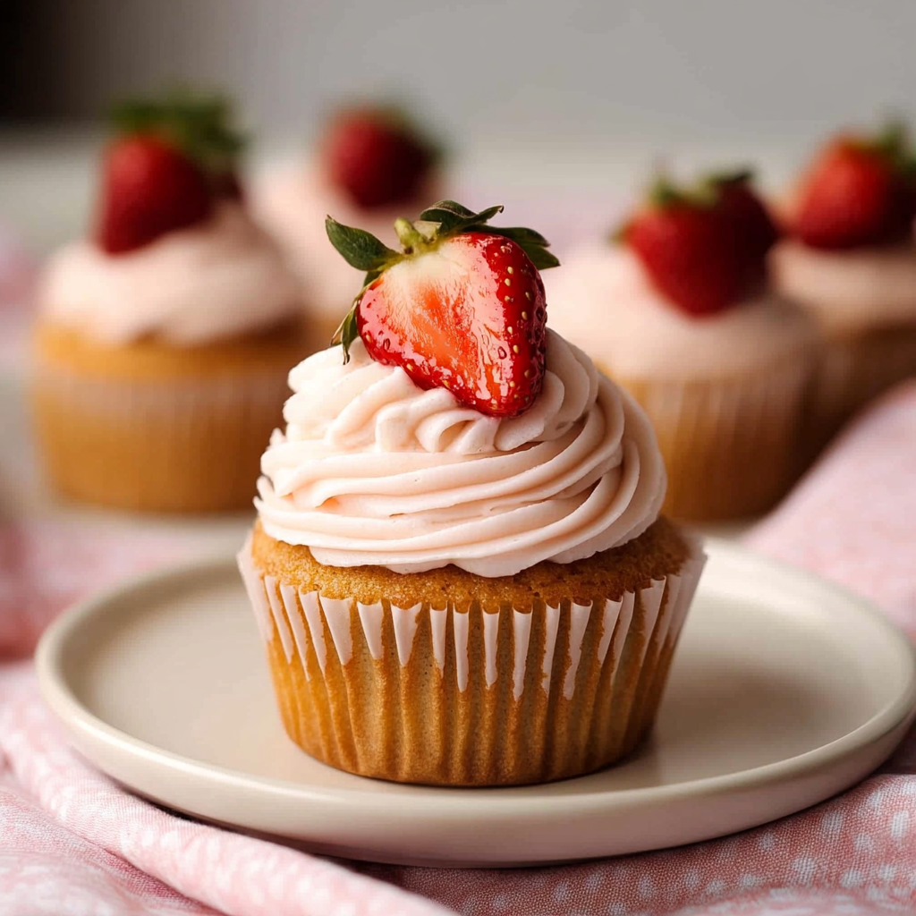 Recipe preparation for Strawberry Cream Cupcakes