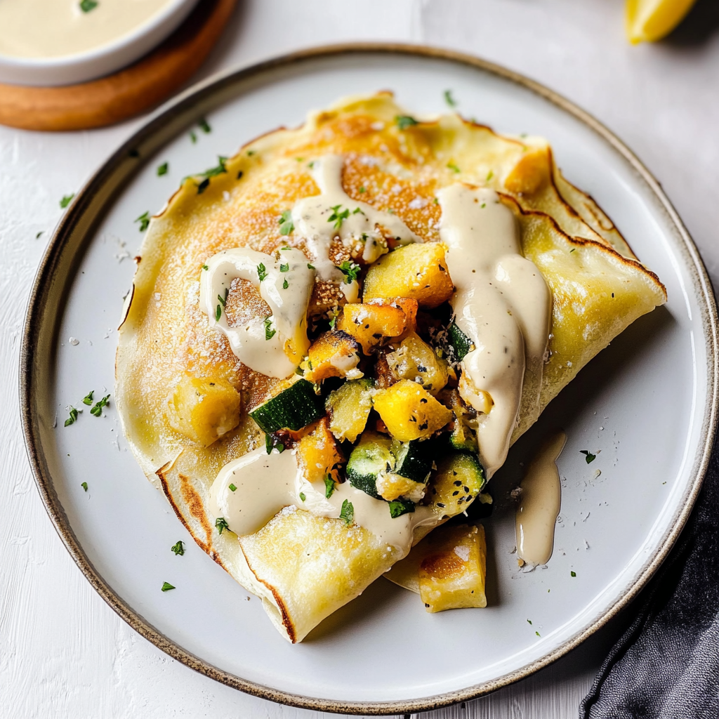 Recipe preparation for Savory Veggie Crepes