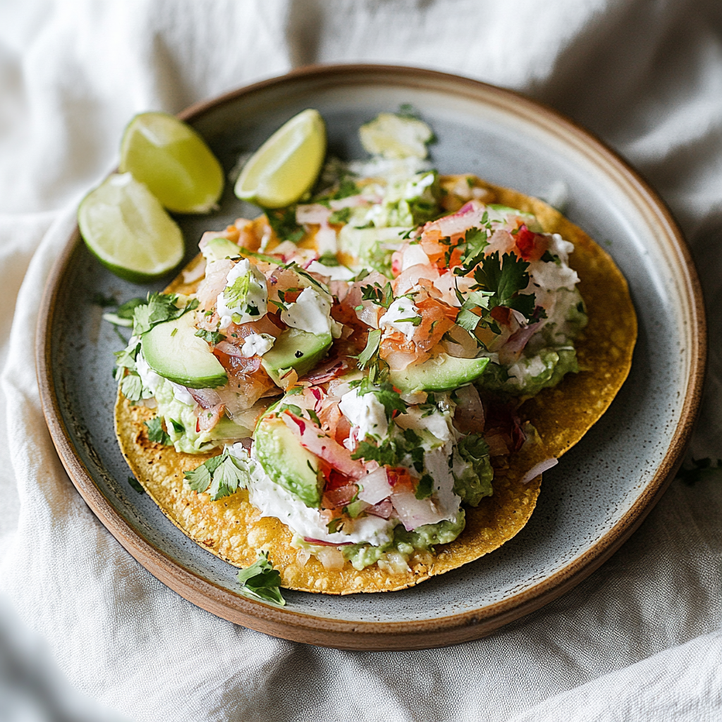 Recipe preparation for Crab Avocado Tostadas