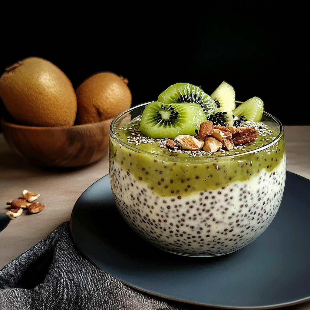 Recipe preparation for Overnight Chia Pudding with Kiwi