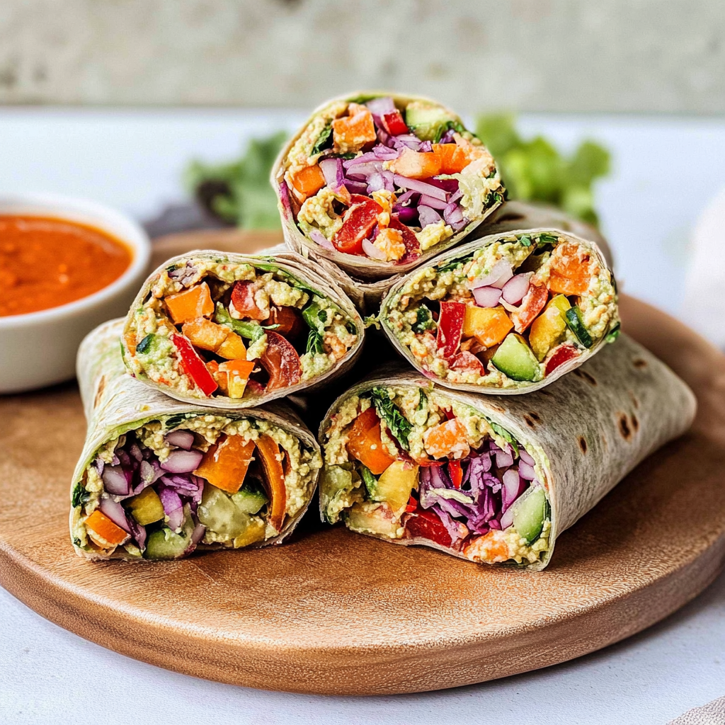 Recipe preparation for Hummus and Rainbow Veggie Wraps