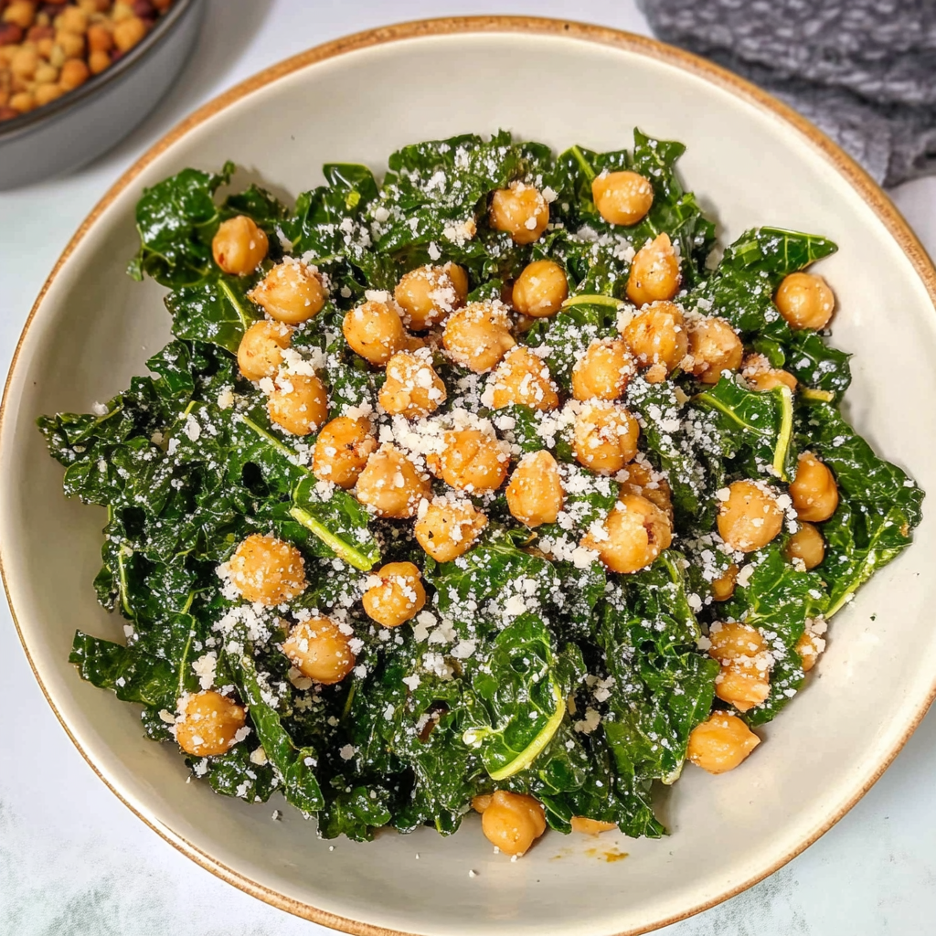 Recipe preparation for Crunchy Chickpea and Kale Caesar